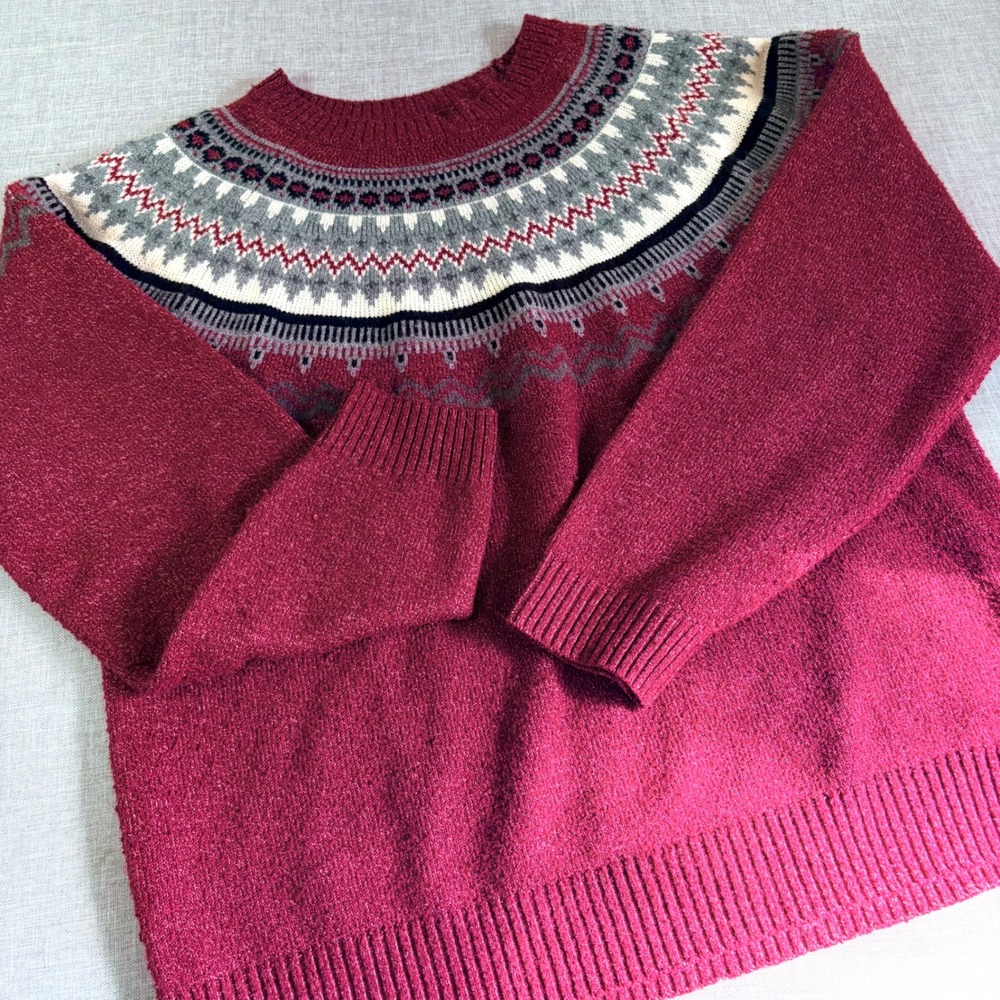 Weatherproof Vintage Womens Medium Burgundy Nordic Knit Pullover Sweater Soft